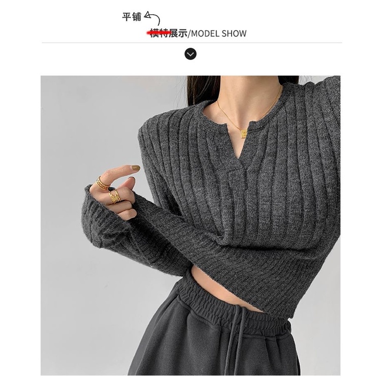 Retro show thin waist pit strip knitted short jacket autumn and winter Korean version of small V-neck long-sleeved sweater bottomed sweater