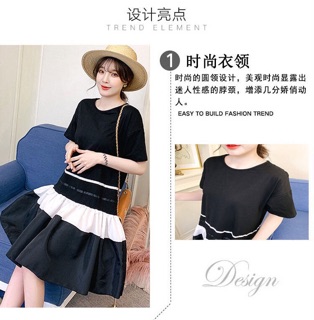 (Order) bigsize Đầm dáng xoè đuôi cá phối đen trắng