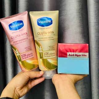 Combo Kem body Bạch Ngọc Liên và Vaseline đêm-Kem dưỡng Glu Hya 10x Hồng(CHÍNH HÃNG 100%)