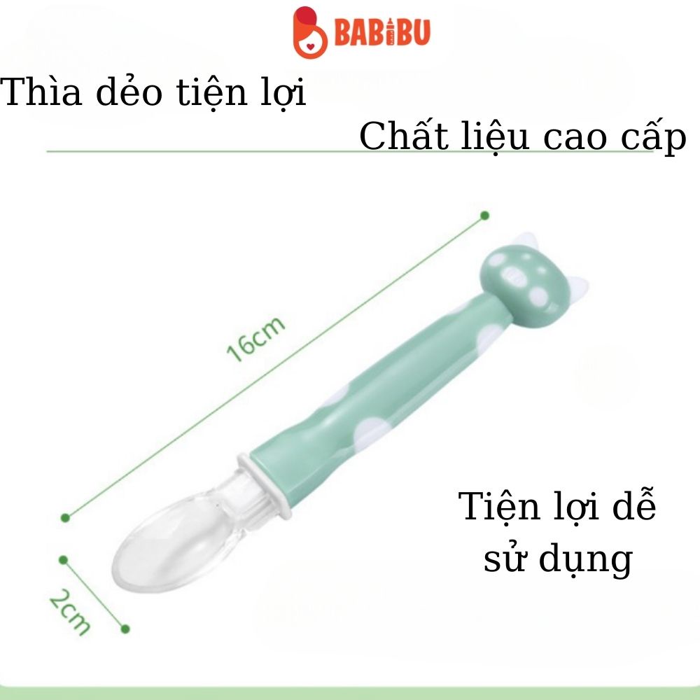 Thìa Ăn Dặm Silicon Đầu Mèo Siêu Mềm An Toàn Cho Bé Yêu Babibu