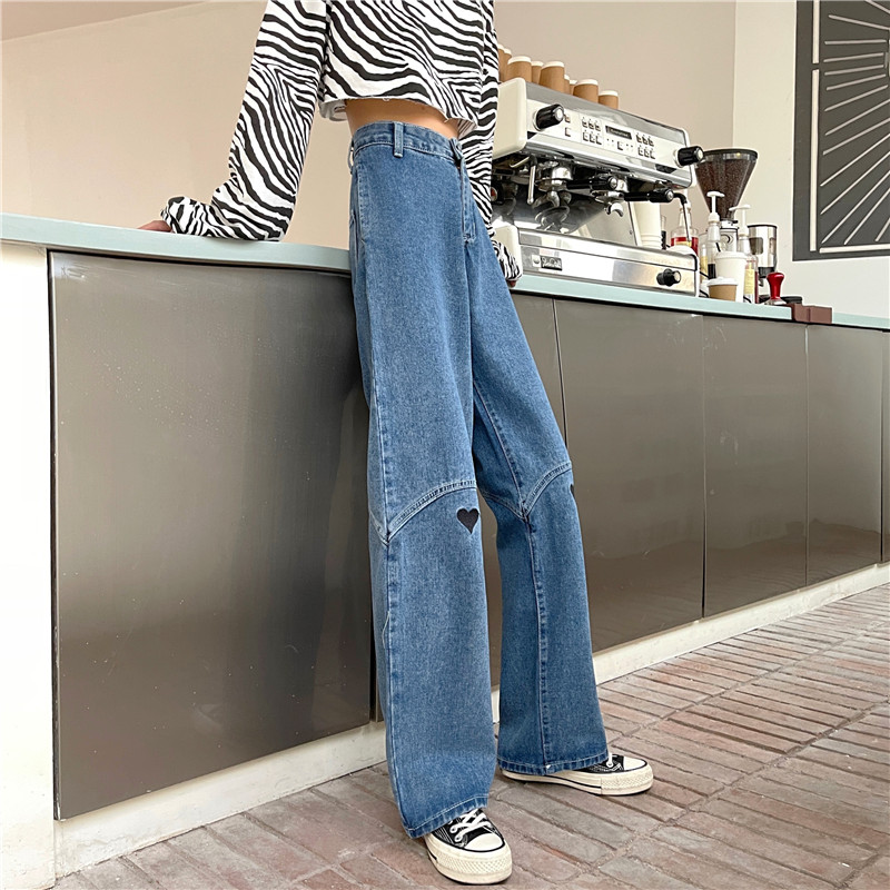 SUXI Quần Jean Dài Dáng Rộng Lưng Cao Phong Cách Hàn Quốc Thời Trang Nữ Cá Tính