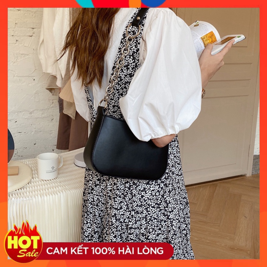 TÚI XÁCH NỮ ĐEO VAI KẸP NÁCH DA TRƠN DÂY DA KÈM XÍCH TRẮNG SIÊU HOT.
