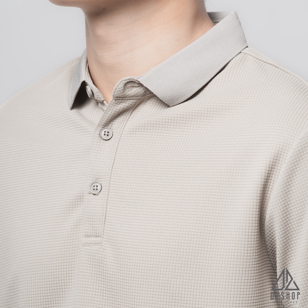 Áo thun polo nam D2shop, áo polo nam dệt kim, màu kem