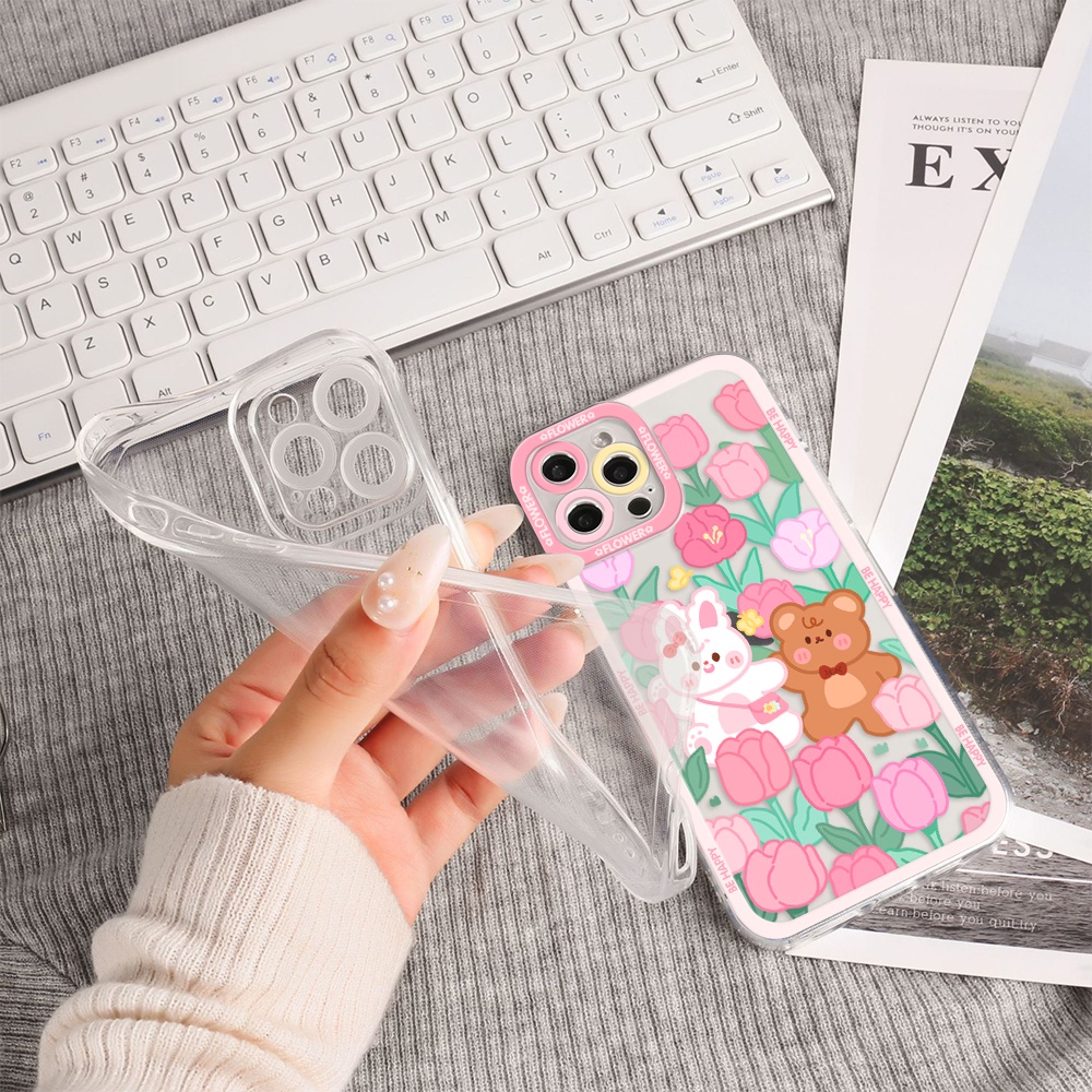 Ốp Điện Thoại Tpu Mềm Họa Tiết Hoa Tulip Gấu Thỏ Cho iPhone 11 12 13 pro max XS X XR XSMax 7 8 6 6s plus SE 2020