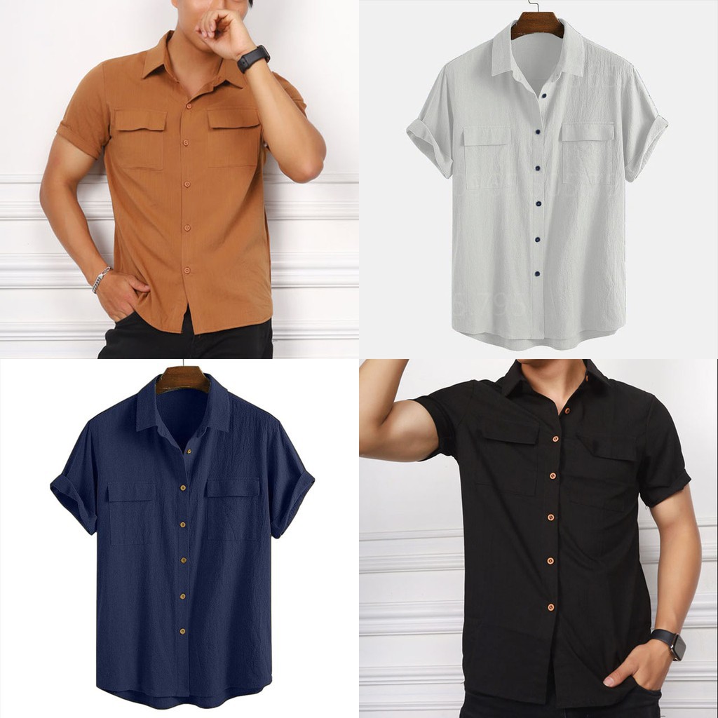 { Hàng Hot - Ảnh Thật } Áo Sơ Mi Nam Đũi Cộc Tay Kips Nhăn Trang Trí Túi Ngực  Mã SM01-T96 | BigBuy360 - bigbuy360.vn