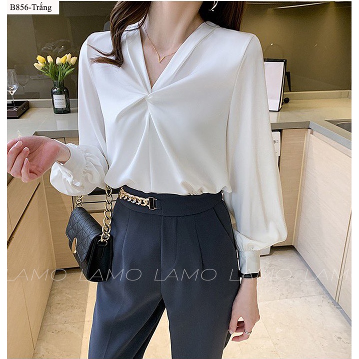 B856- Áo Sơ Mi Lụa cổ xoắn sang trọng LAMO