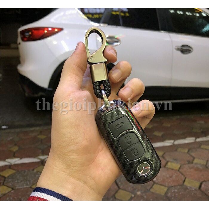 Ốp chìa khóa carbon Mazda 2, 3, 6, CX-5 -kèm móc đeo INOX