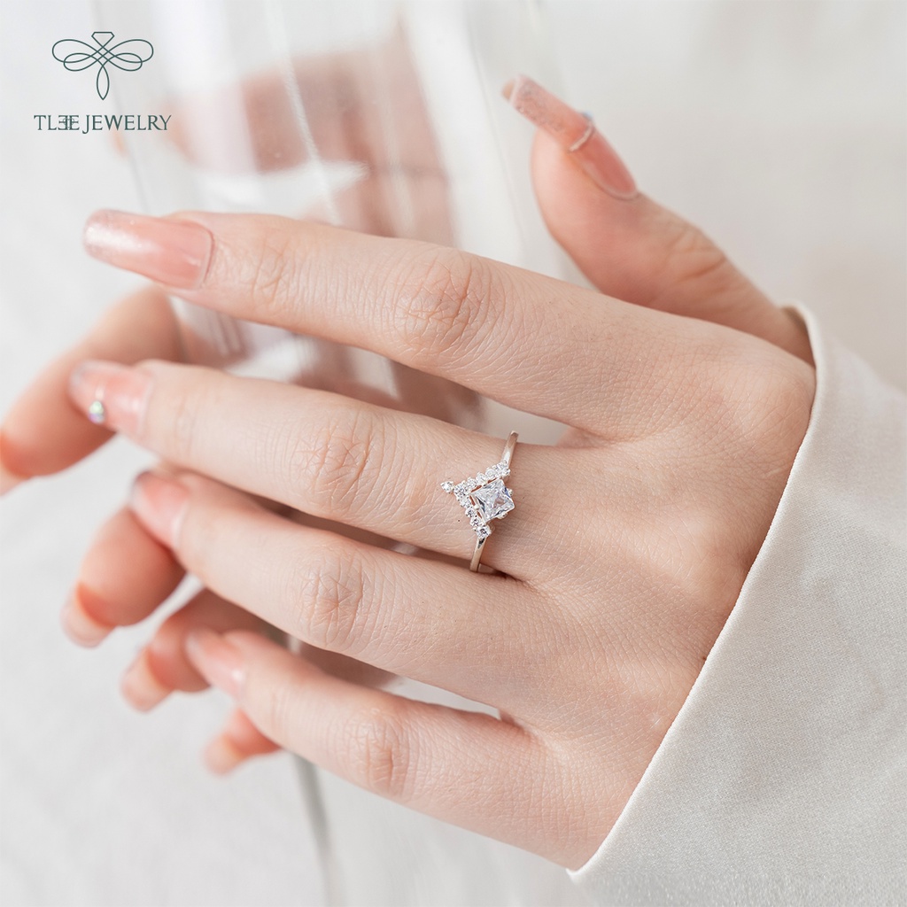 Nhẫn bạc nữ TLEE ổ đá nhỏ 4 chấu phồi viền chóp nhọn độc đáo NCJ A0187