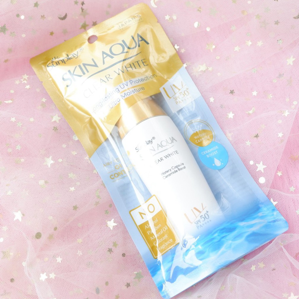 Kem Chống Nắng, Sữa Chống Nắng Sunplay Skin Aqua Cho Da Dầu Mụn Hằng Ngày Dưỡng Trắng Clear White SPF 50+ PA++++