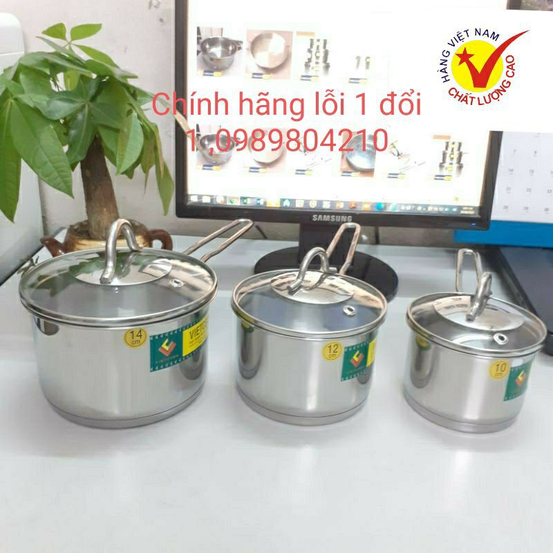 Quánh 3 đáy inox cao cấp  Việtcook ,nồi nấu bột ,cháo  ,Quánh quấy bột,quánh inox 3 đáy,nồi nấu bột đủ size 10,12,14,16