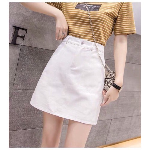 Chân váy chữ A lưng cao cúc trước phong cách hàn quốc vải kaki tuyết dãn -MAC boutique