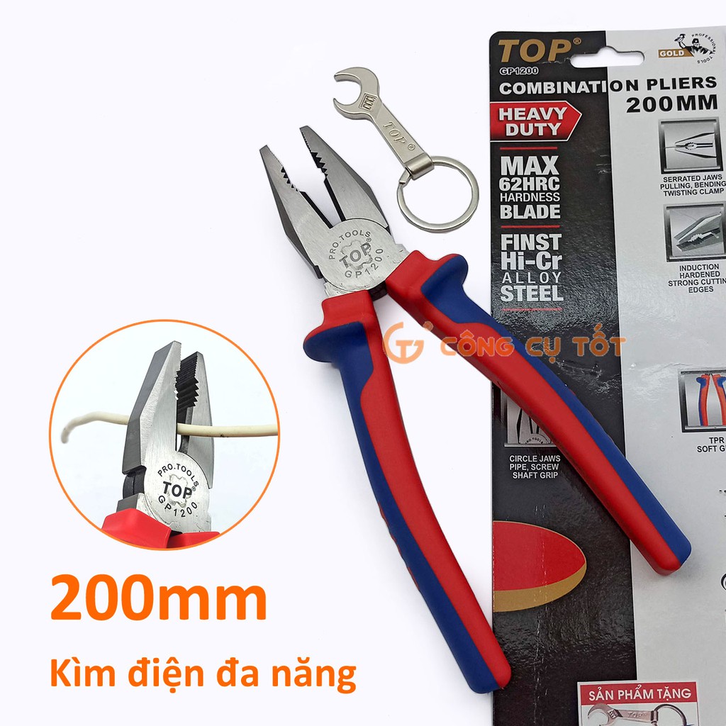 Kìm điện cao cấp TopGold 200mm lưỡi thép giàu Crôm tôi cao tần độ cứng HRC62