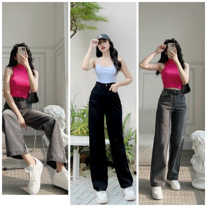 Quần jean nữ ống rộng,Quần bò nữ lưng cao hách dáng