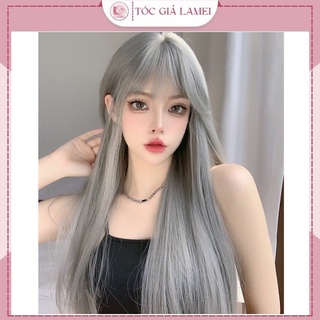 Tóc giả nữ nguyên đầu thẳng trắng bạch kim hàng cao cấp tặng lưới đội tóc 8085