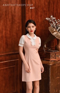 Đầm pink cổ ren nữ tính ( kèm clip + ảnh thật)