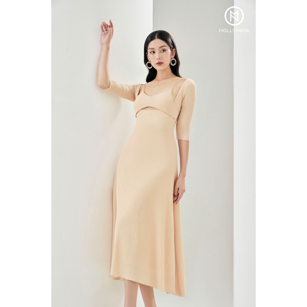 MOLLYNISTA - Đầm Monia thun tay lỡ có mút quyến rũ nữ tính thiết kế cao cấp đi chơi đi tiệc gợi cảm