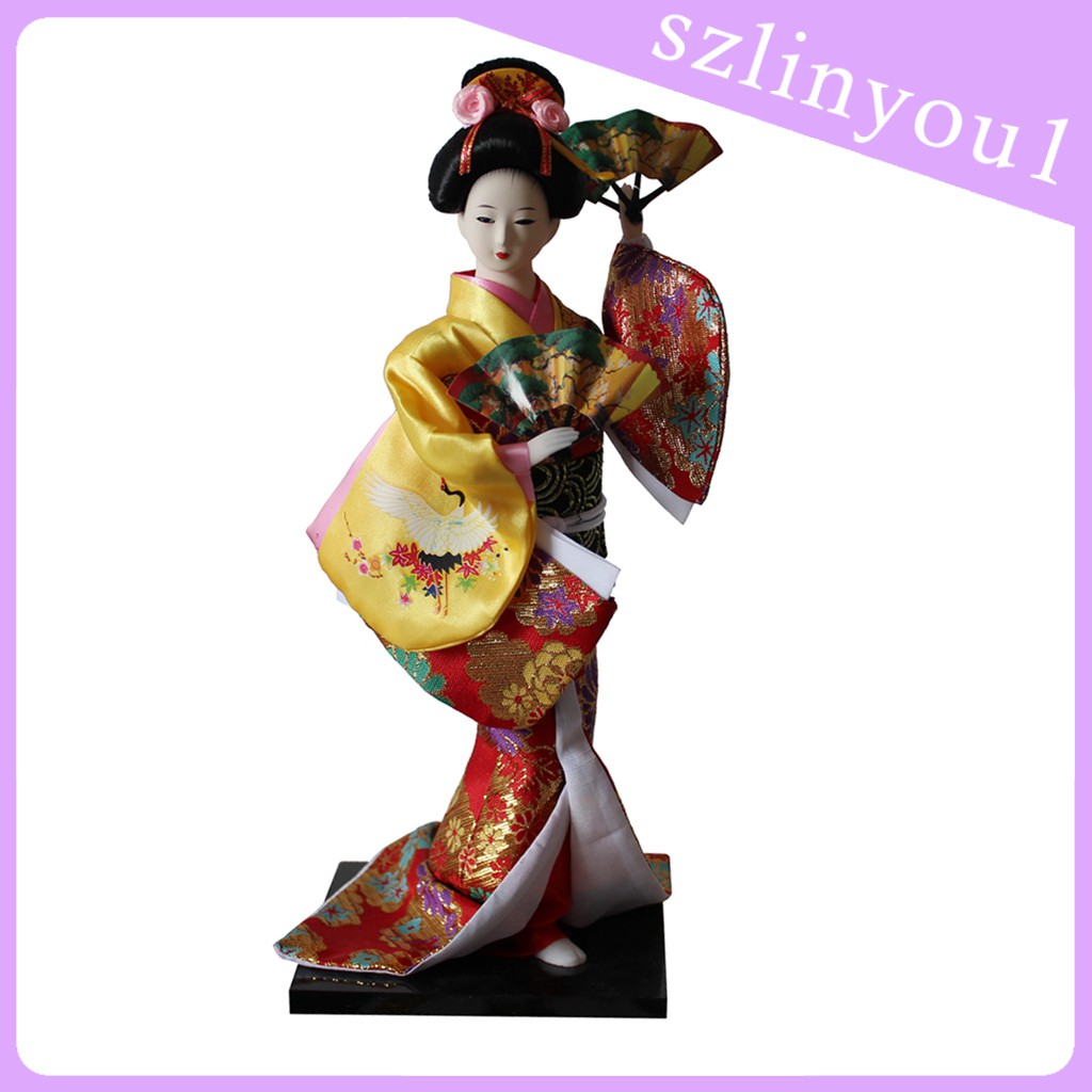 NEW Mô Hình Búp Bê Geisha Mặc Kimono Màu Vàng Cỡ 12inch