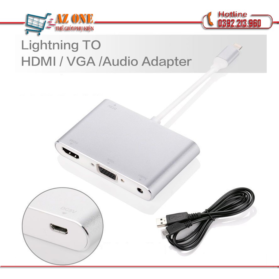 Cáp chuyển đổi Lightning to HDMI VGA Audio Adapter Dành Cho Iphone, Ipad