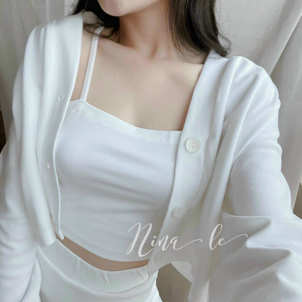 Set ba món áo hai dây kèm chân váy khoác cardigan siêu cute cho nàng dễ thương dạo phố