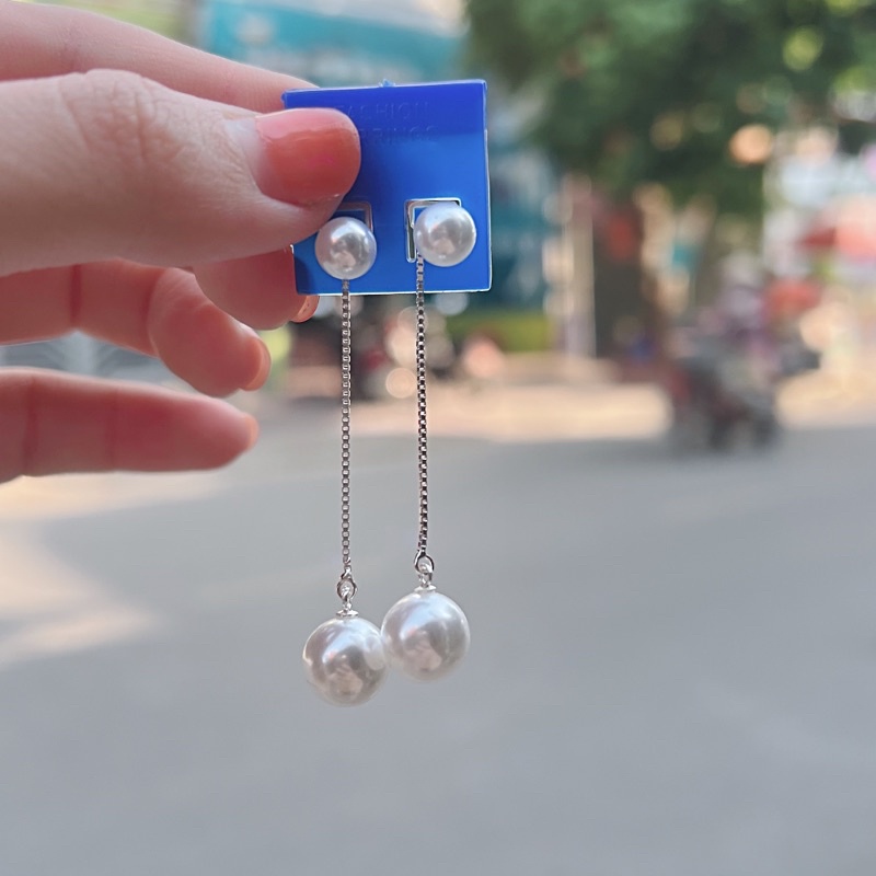 Bông tai bạc nữ thật dáng dài hạt trai nhân tạo DaLiA Jewelry tiểu thư xinh xắn chuẩn bạc 925