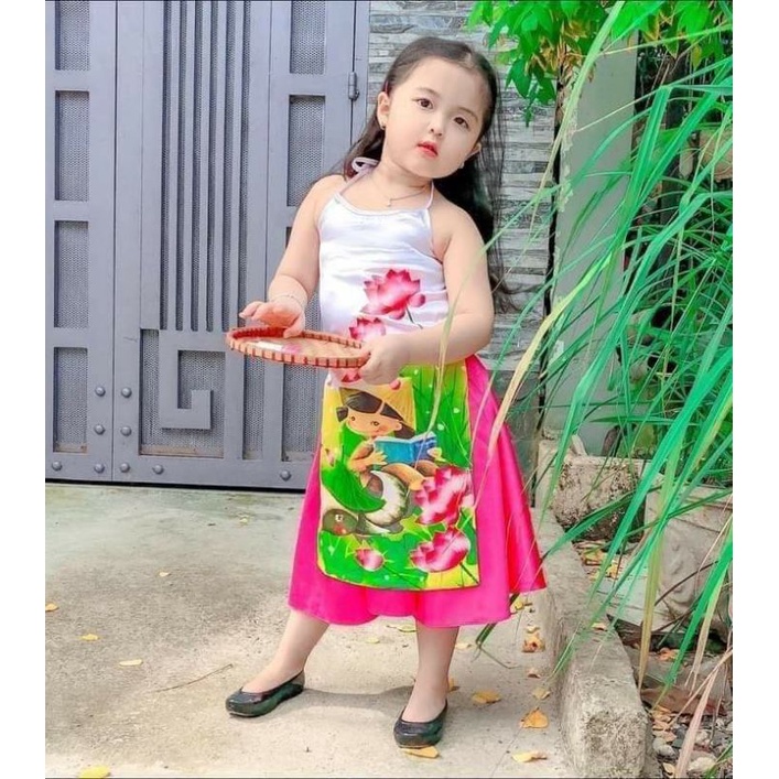 Áo dài cổ yếm cho bé gái kèm mấn 9-40kg