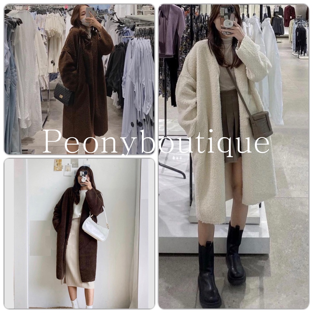 Áo Khoác Dài Lông Cừu PEONYB Nữ [FREESHIP]  Jacket nỉ bông ấm mùa đông, khoát choàng vintage cá tính Ulzzang