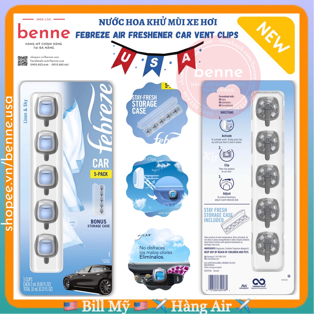 [🇺🇸 Bill Mỹ] Nước Hoa Ô Tô Febreze Cao Cấp Febreze Car Vent Air Freshener của Mỹ