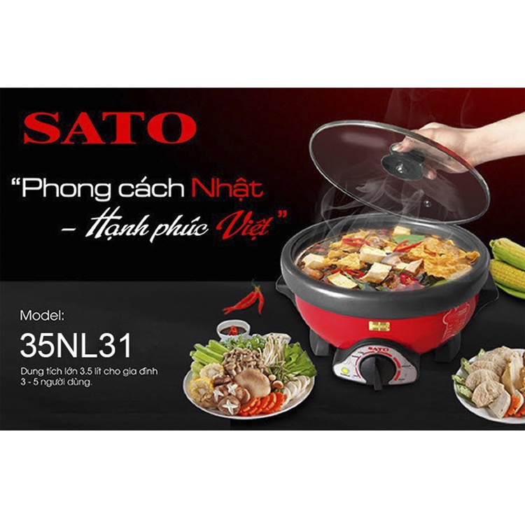 Nồi lẩu điện đa năng Sato 35NL31, Dung tích 3.5L, Công nghệ Nhật Bản, Bảo hành 12 tháng