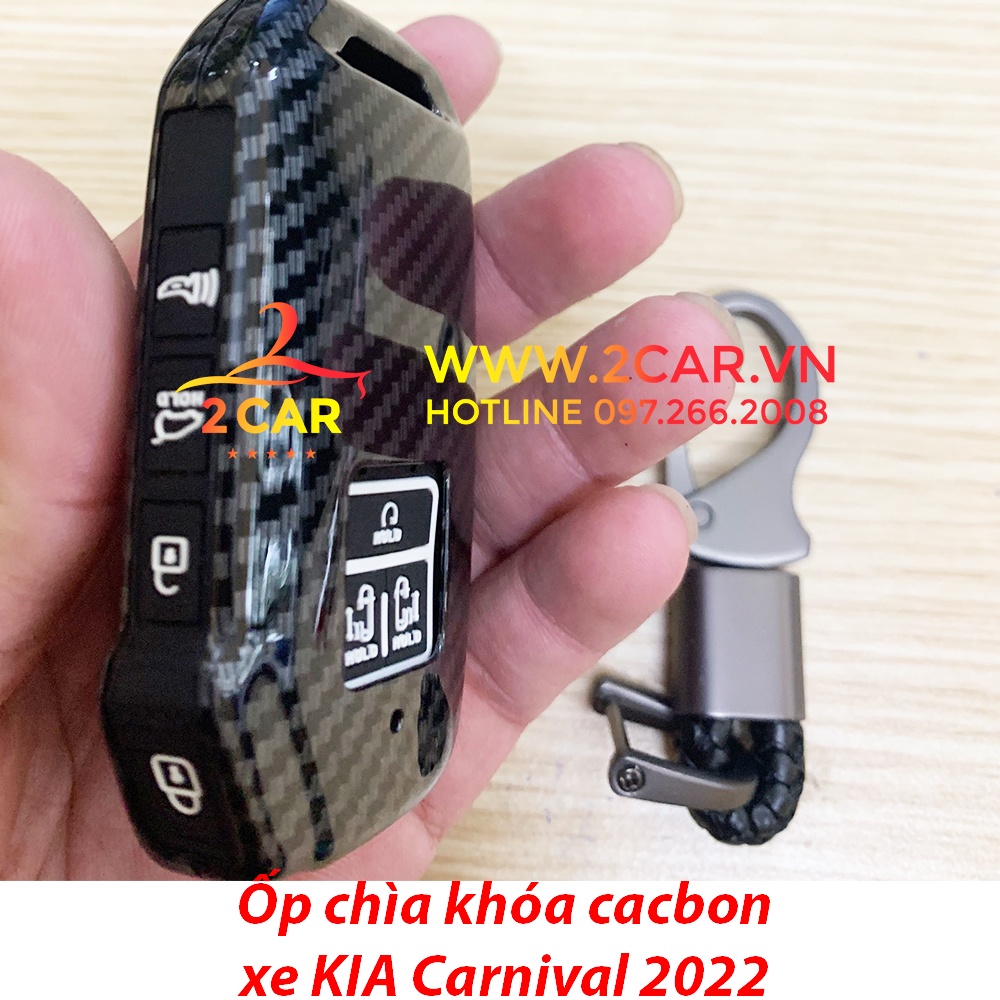 Ốp khóa, bọc chìa khóa cacbon xe Kia Carnival 2021 2022 vân Carbon kèm móc đeo siêu đẹp