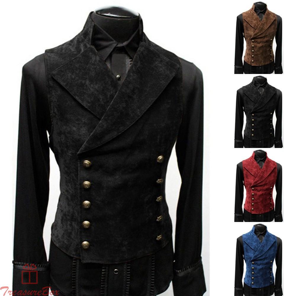 Mens Retro Lapel Button Vest Medieval Handsome Fashion Double Breasted Coat