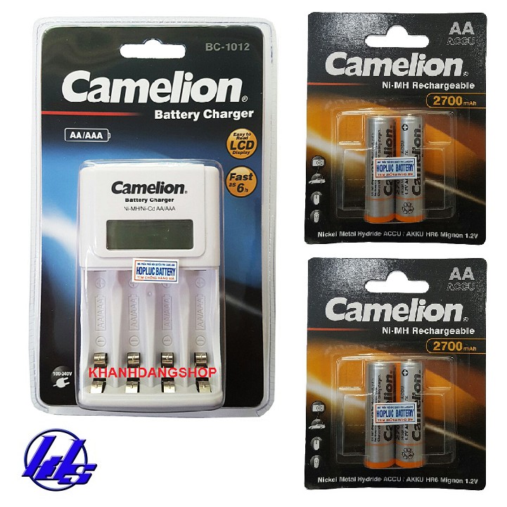 Combo bộ sạc nhanh tự ngắt, có màn hình Camelion BC-1012 kèm 4 pin sạc AA 2700mAh Recharge Accu