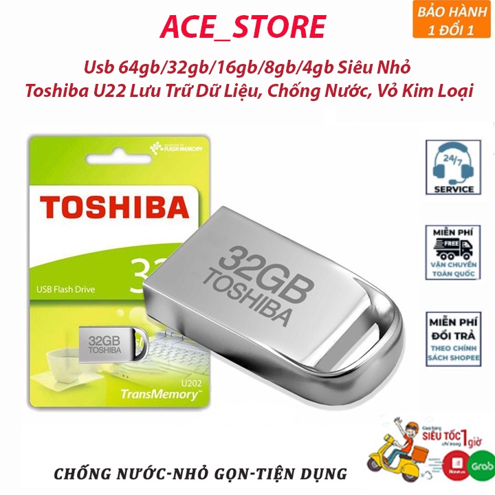 Usb 64gb/32gb/16gb/8gb/4gb Siêu Nhỏ Toshiba U22 Lưu Trữ Dữ Liệu, Chống Nước, Vỏ Kim Loại