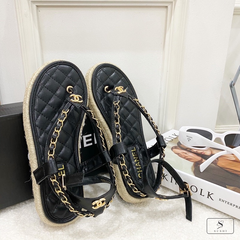 Sandal xỏ ngón cn Hiền Hồ viền cói fullbox
