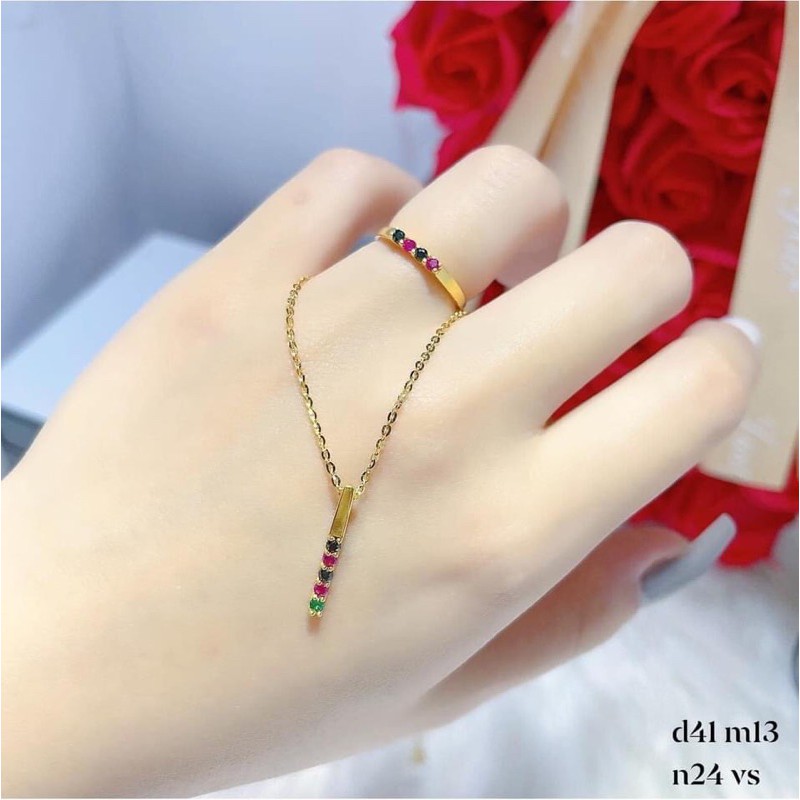 Nhẫn và mặt dây đính đá nhiều màu gold 10