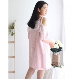 Đầm suông 2 dây phối ren MH