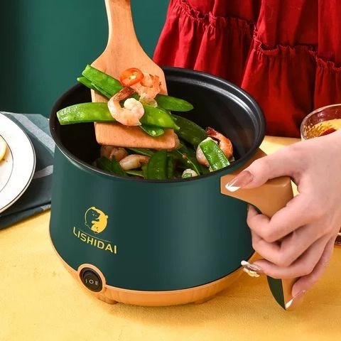 Nồi Lẩu Điện Mini Đa Năng Ca Nấu Mì SPAN 18CM Chống Dính + Kèm Giá Hấp có thể Chiên, Xào