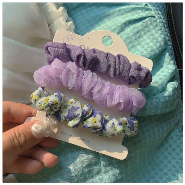 Dây Buộc Tóc SOLANO Chun Buộc Tóc Co Giãn Set 3 Dây Chun Buộc Tóc Vải Hoa Phong Cách Hàn Quốc FA-001240