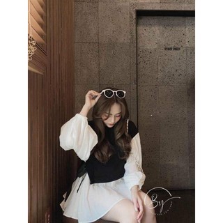 Áo tay phồng mẫu peplum cột eo