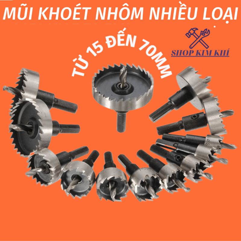 Đầu Mũi khoan khoét lỗ sắt nhôm nhựa tạo lỗ tròn phi 15 18 22 53 55 70mm nhiều loại mũi khoét khoá đấm tay tròn cửa nhôm