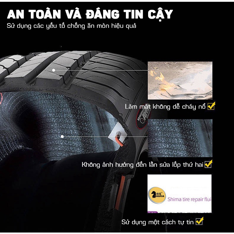 Bình Xịt Vá Lốp Và Bơm Hơi Khẩn Cấp Tự Động Cho Ô Tô Tiện Lợi SHIMA 450ML