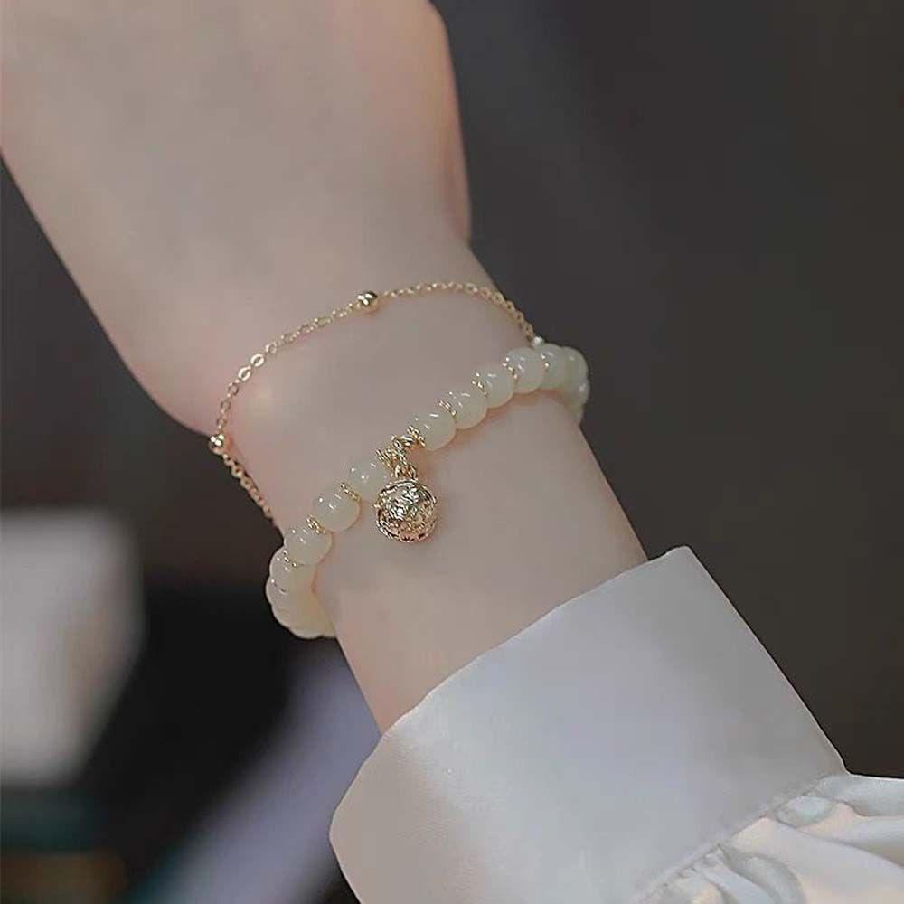 Aaron1 Vòng Tay Hạt Ngọc Bích Bằng Hợp Kim Handmade Duyên Dáng Cho Nữ