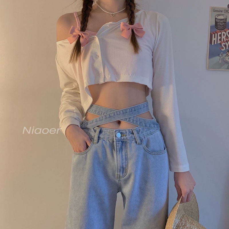 Quần Jean Ống Rộng Lưng Cao Thời Trang Xuân Thu Cho Nữ Size Xs-Xl