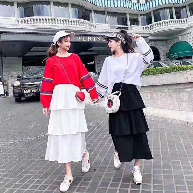 CHÂN VÁY XẾP TẦNG 💖FREESHIP💖 CHÂN VÁY VINTAGE XẾP LY HAI MÀU TRẮNG ĐEN DỄ THƯƠNG | WebRaoVat - webraovat.net.vn