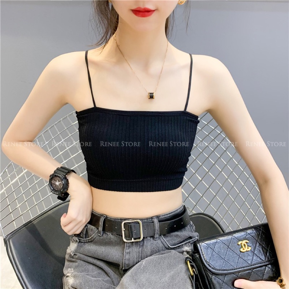 Áo bra hai dây RENEE áo croptop 2 dây chất cotton gân tăm đệm mỏng trẻ trung - AL70