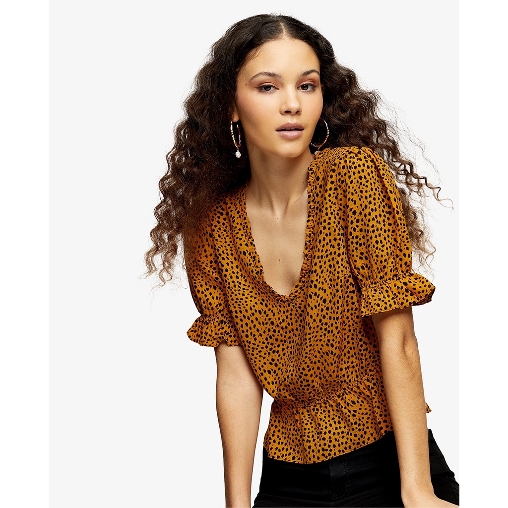 TOPSHOP - Áo kiểu nữ cổ V bo chun Yellow Print 13P01SYLW-060
