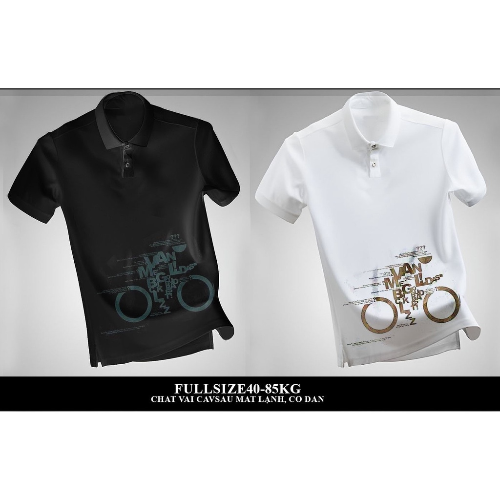 Áo Thun Polo Nam đen và trắng Thun có cổ Poloo phong cách lịch lãm Áo phông cổ trụ in 3D sắc nét -B&W POLO15
