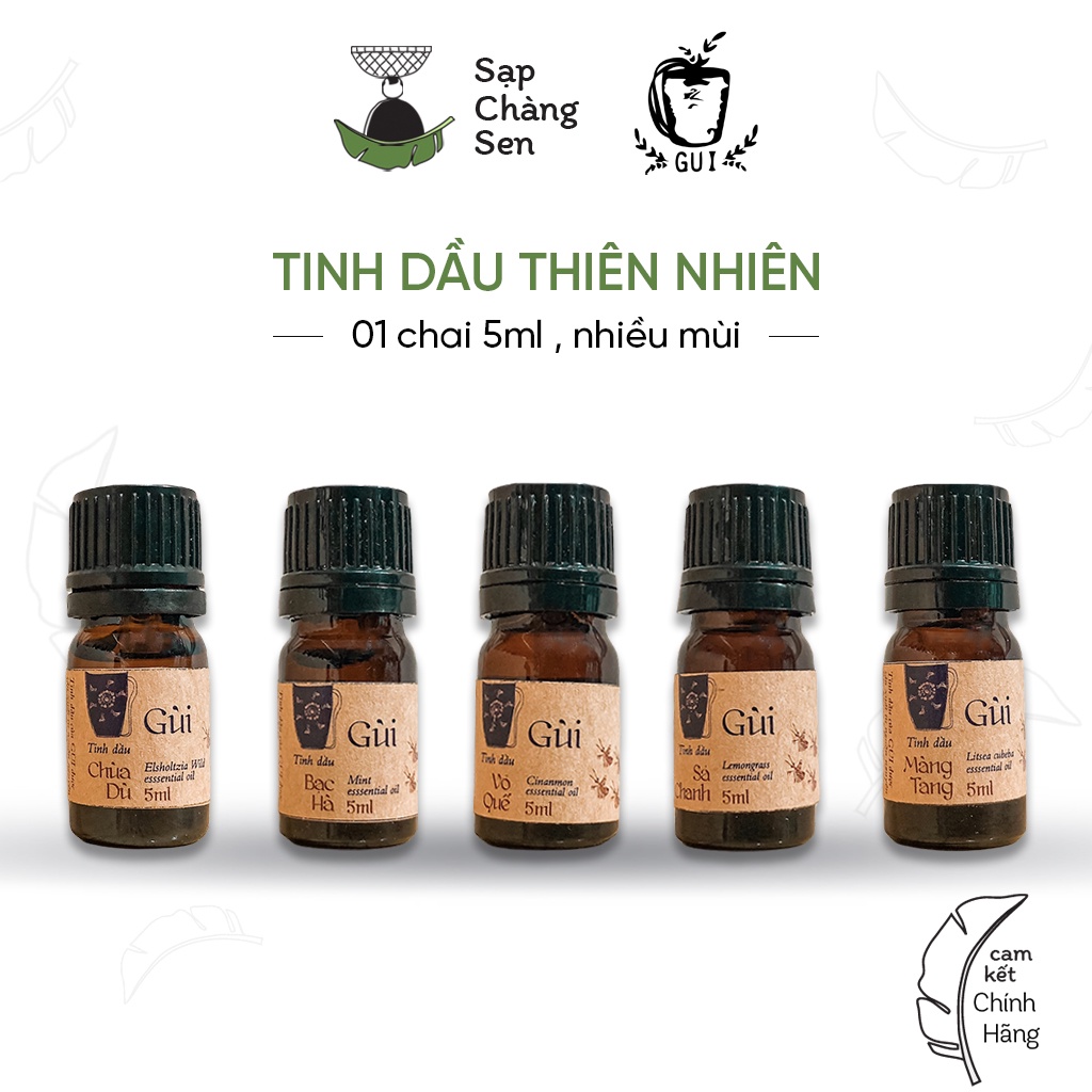 Tinh dầu thiên nhiên (Gùi) - 5ml | sả chanh, màng tang, bạc hà, chùa dù, quế