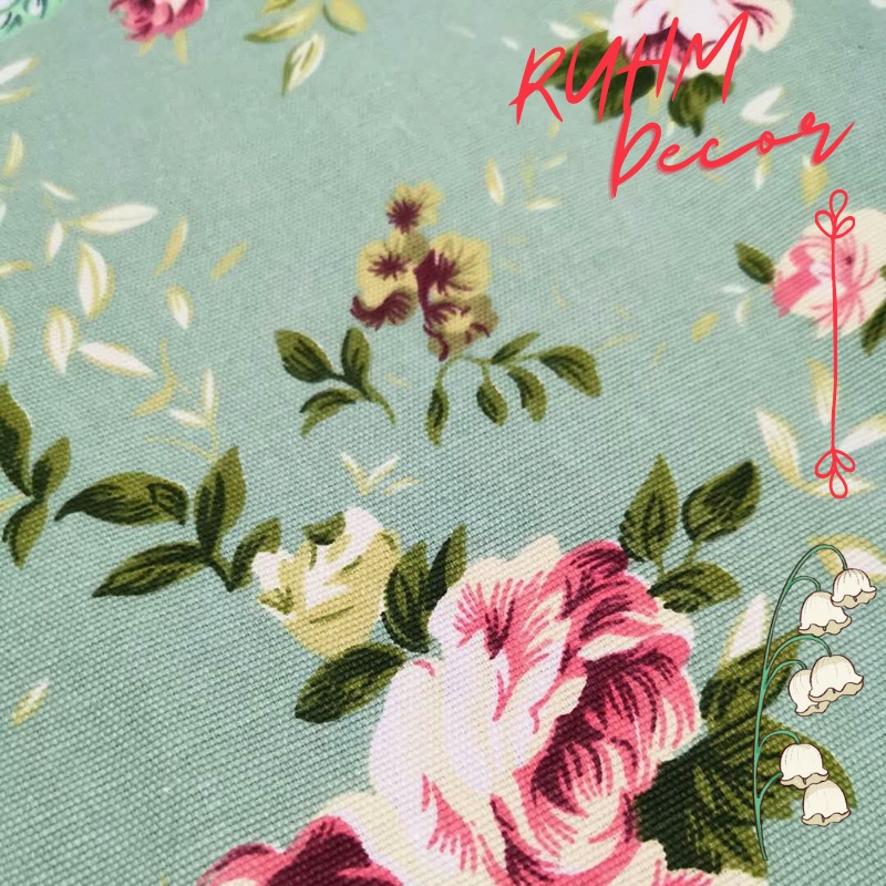 Vải bố canvas décor chụp ảnh may rèm xinh xắn trang nhã Họa tiết Hoa xanh vintage V-K04