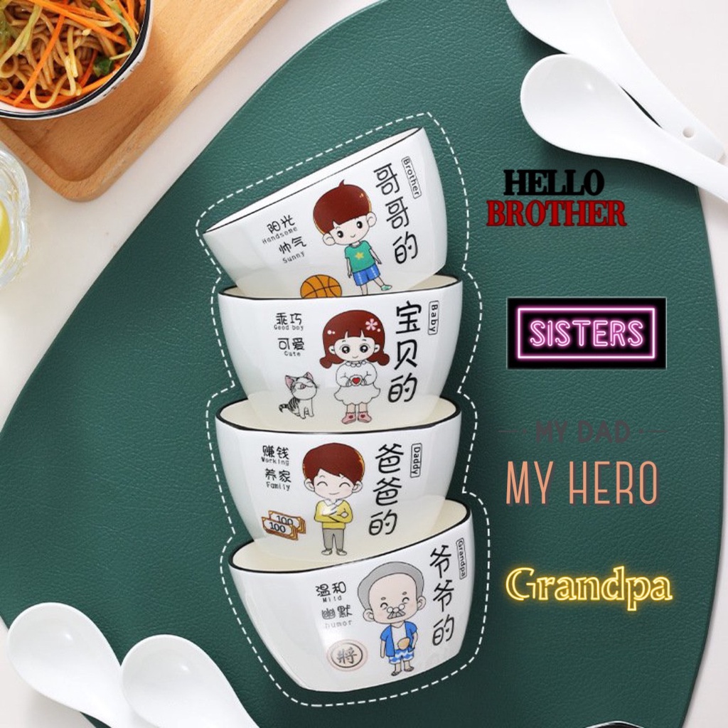 Bát Sứ, Chén sứ hình Gia Đình Ông , Bà, Bố, Mẹ , Con Trai, Con Gái.