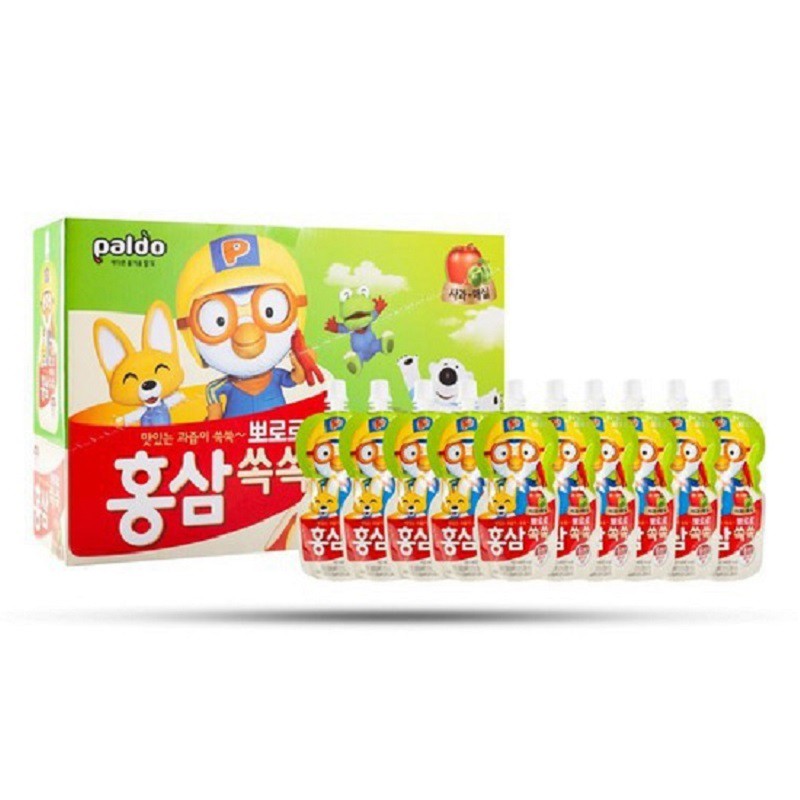 [ Hàng Chuẩn ] Nước Hồng Sâm Hoa Quả Paldo Pororo Hàn Quốc, Hộp 10 Gói * 100ml, Thơm Ngon Và Bổ Dưỡng Cho Bé Yêu